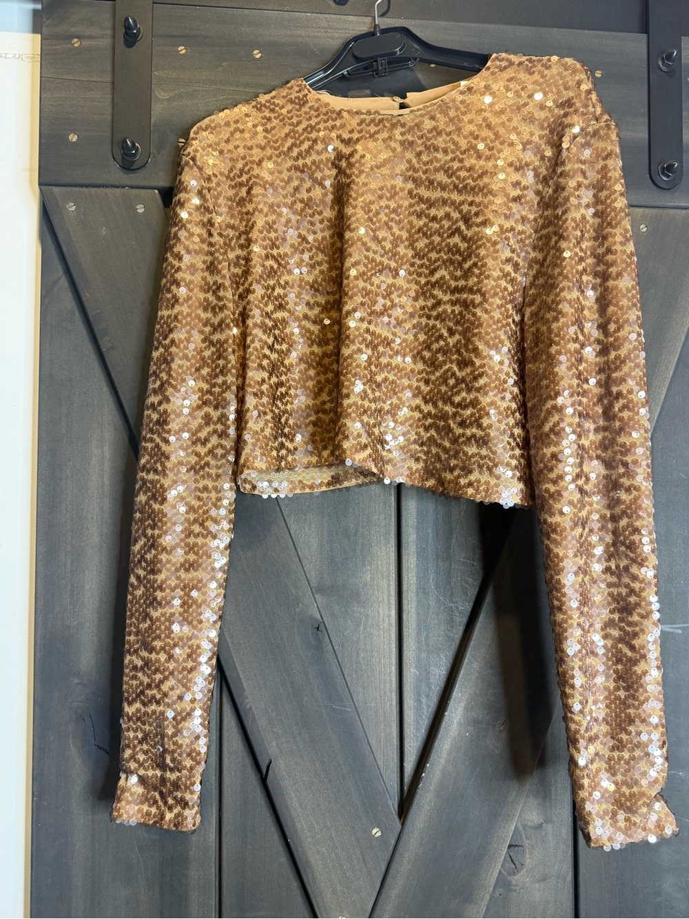 ZARA TOPS SEQUIN CROP TOP BROWN/TAUPE NWT